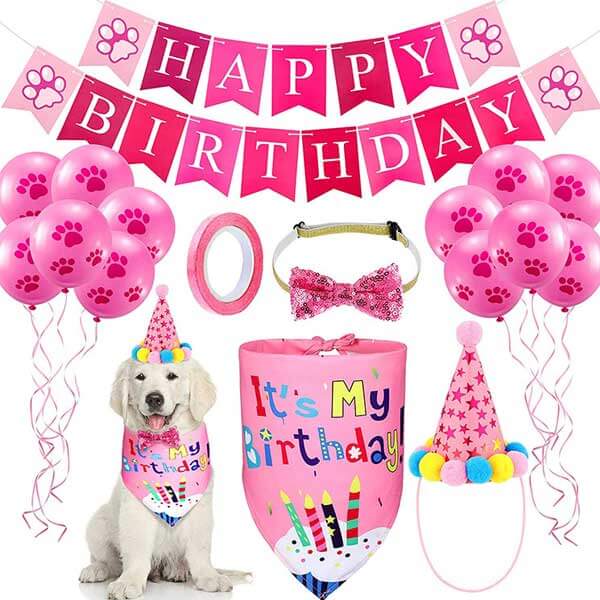 Happy Birthday Banner Set Pink With Balloons